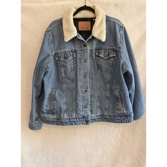 Levi Strauss & Co Womens's Denim Jacket 2XL Blue White Collar Long Sleeve - Picture 1 of 13